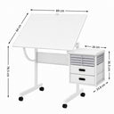 Multi-Functional Puzzle Table with Lockable Wheels and Drawers, White