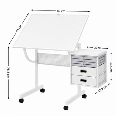 Multi-Functional Puzzle Table with Lockable Wheels and Drawers, White