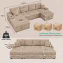 Oversized Sectional Sofa, Plush Corduroy, U Shaped, 4-seater