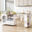 Eeeza Mobile Storage Island with Wheels for Kitchen, 184cm Width, Wood