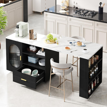 Eeeza Mobile Storage Island with Wheels for Kitchen, 184cm Width, Wood