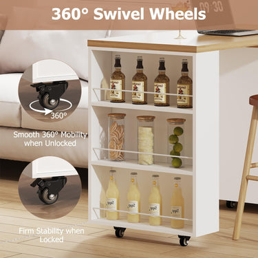 Eeeza Mobile Storage Island with Wheels for Kitchen, 184cm Width, Wood
