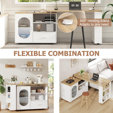 Eeeza Mobile Storage Island with Wheels for Kitchen, 184cm Width, Wood