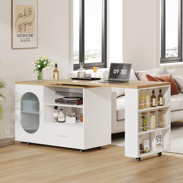 Eeeza Mobile Storage Island with Wheels for Kitchen, 184cm Width, Wood