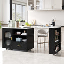 Eeeza Mobile Storage Island with Wheels for Kitchen, 184cm Width, Wood
