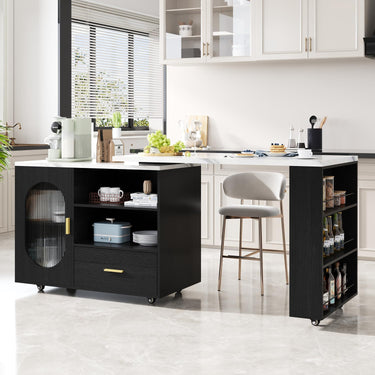 Eeeza Mobile Storage Island with Wheels for Kitchen, 184cm Width, Wood