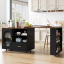 Eeeza Mobile Storage Island with Wheels for Kitchen, 184cm Width, Wood