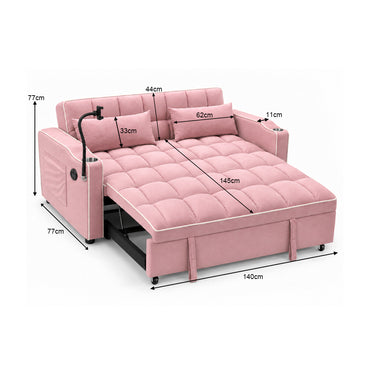 Eeeza Modern Sofa Bed with Phone Holder, Velvet, 2-seater, 190cm