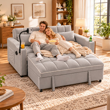 Eeeza Modern Sofa Bed with Phone Holder, Velvet, 2-seater, 190cm