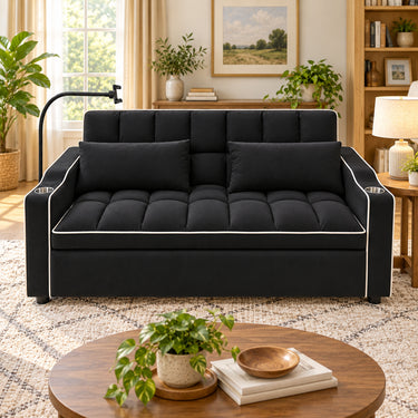Eeeza Modern Sofa Bed with Phone Holder, Velvet, 2-seater, 190cm