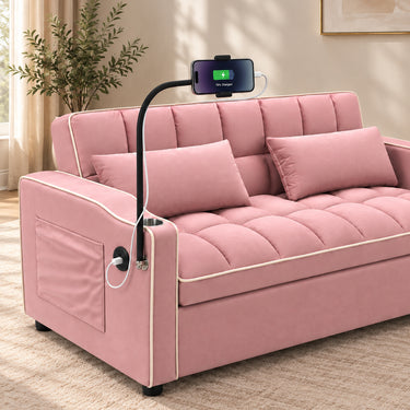 Eeeza Modern Sofa Bed with Phone Holder, Velvet, 2-seater, 190cm