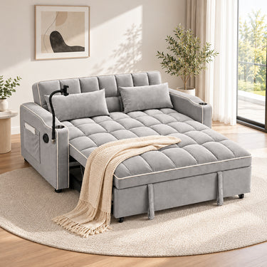 Eeeza Modern Sofa Bed with Phone Holder, Velvet, 2-seater, 190cm