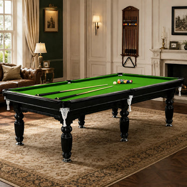 Eeeza Slate Billiard Pool Table with Accessories, Black Frame, 9Ft