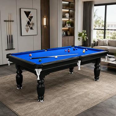 Eeeza Slate Billiard Pool Table with Accessories, Black Frame, 8Ft
