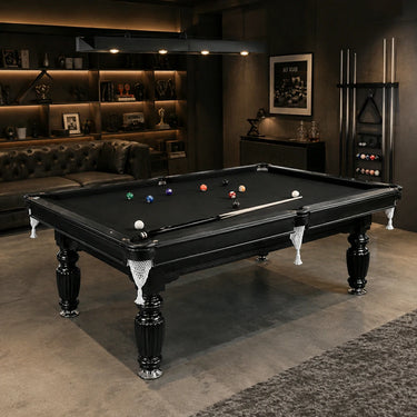 Eeeza Slate Billiard Pool Table with Accessories, Black Frame, 8Ft