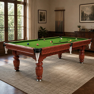 Eeeza Slate Billiard Pool Table with Accessories, Walnut Frame, 8Ft